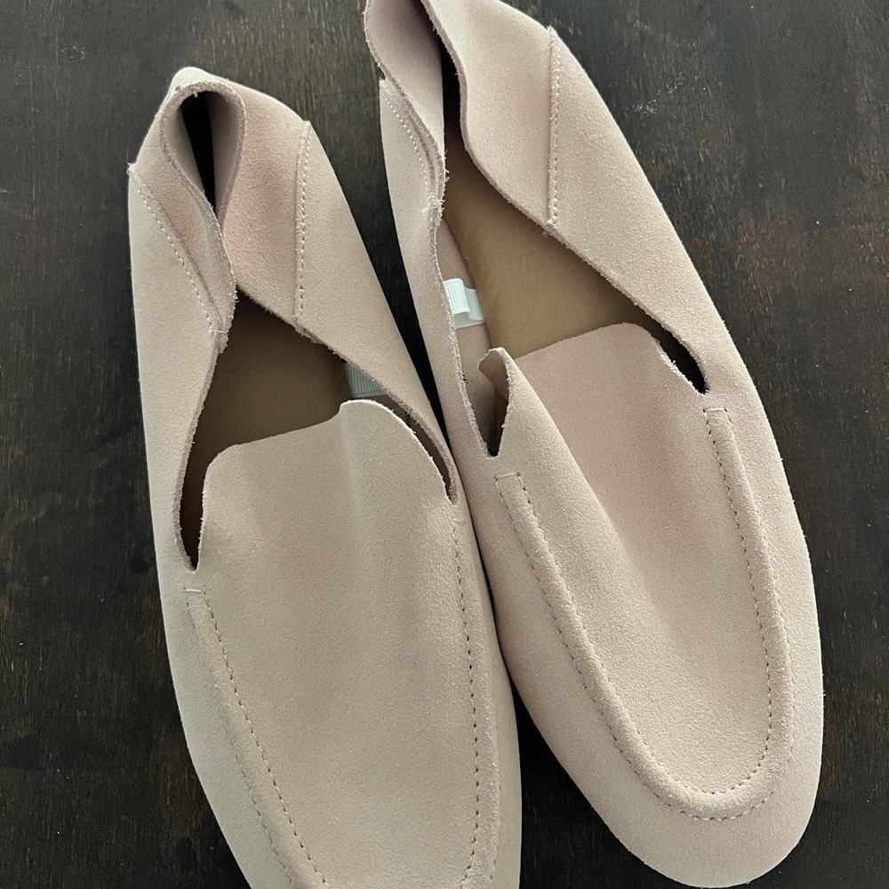 Light pink suede leather loafers